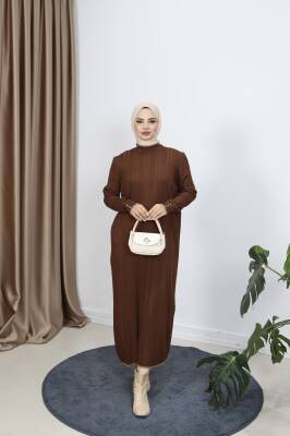 Acı Kahve Saç Örgülü Merserize Elbise 