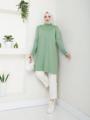 Çağla Yeşili Merserize Tüylenmez Şık Tunik 