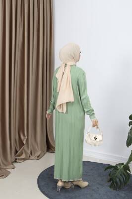 Çağla Yeşili Saç Örgülü Merserize Elbise - 3