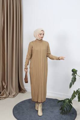 Camel Saç Örgülü Merserize Elbise     