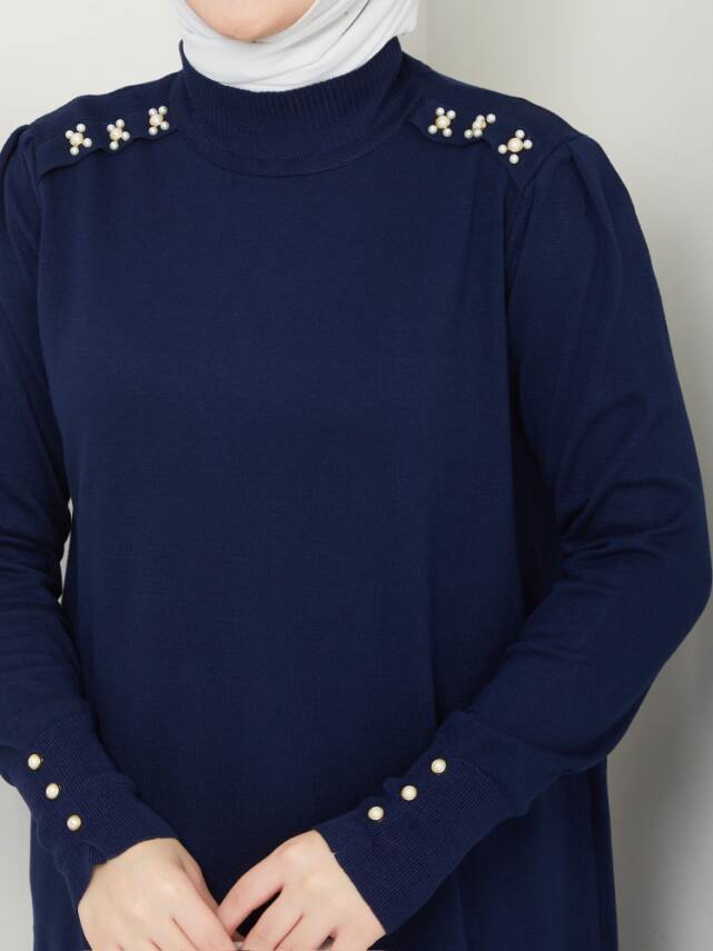 Lacivert Merserize Tüylenmez Şık Tunik - 2