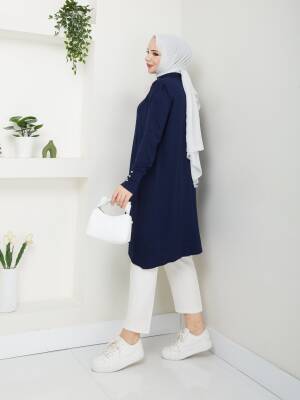 Lacivert Merserize Tüylenmez Şık Tunik - 3