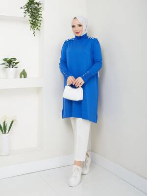 Saks Mavi Merserize Tüylenmez Şık Tunik 