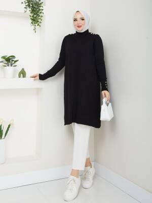 Siyah Merserize Tüylenmez Şık Tunik 