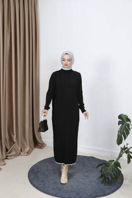 Siyah Saç Örgülü Merserize Elbise 