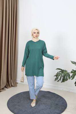 Zümrüt Yeşili Fitilli Merserize Tunik
